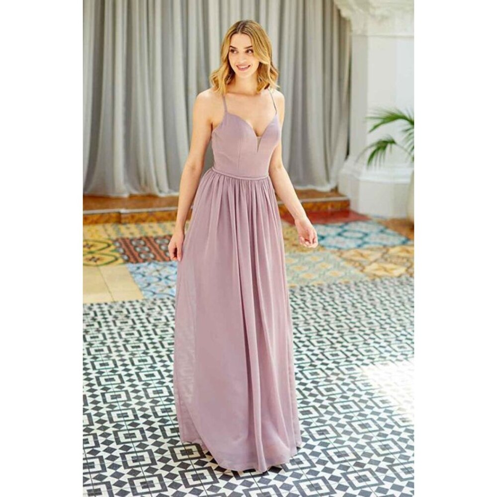 Long Chiffon Bridesmaid Dress Size 18 Dusky Purple